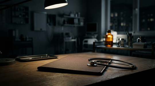 Medical consultation desk, editorial still