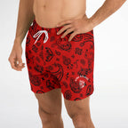 Red & Black Paisly Swim Trunks Men - AOP