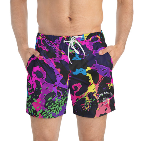 Bold Jungle Print Swim Trunks — All-Over Tropical Swim Shorts