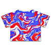 4th of july inspired crop top featuring a red, white and blue swirl pattern back side - King Killers