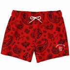 Red & Black Paisly Swim Trunks Men - AOP