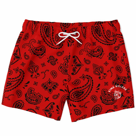 Red & Black Paisly Swim Trunks Men - AOP