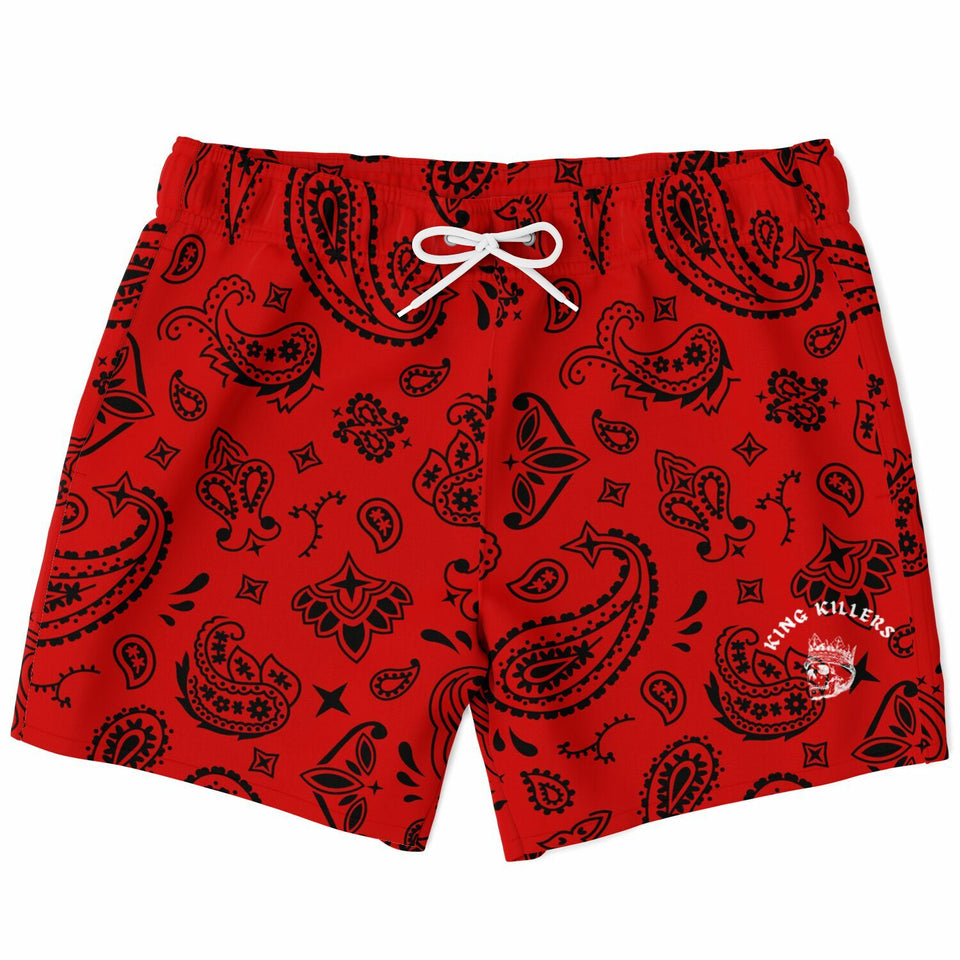 Red & Black Paisly Swim Trunks Men - AOP