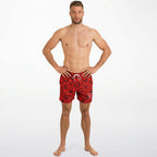 Red & Black Paisly Swim Trunks Men - AOP