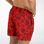 Red & Black Paisly Swim Trunks Men - AOP
