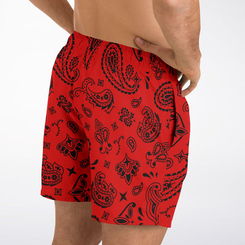 Red & Black Paisly Swim Trunks Men - AOP