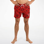 Red & Black Paisly Swim Trunks Men - AOP