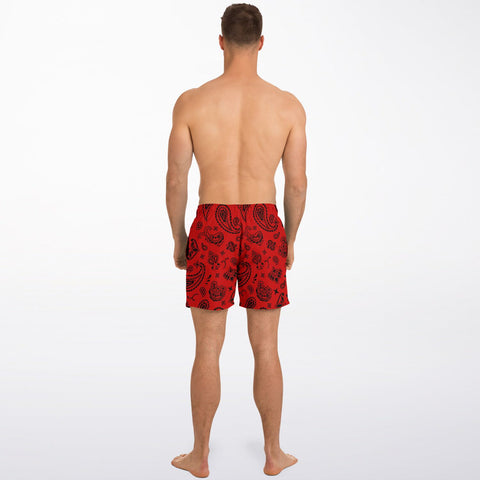 Red & Black Paisly Swim Trunks Men - AOP