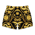 Black & Gold Paisley Swim Trunks For Men