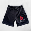 black fleece sweat shorts with red skull embroidery on left leg - King Killers Apparel