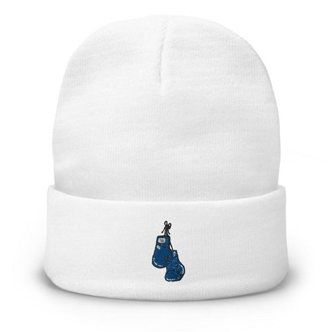 Blue Corner Embroidered Beanie, Color: White - King Killers
