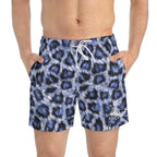 Blue Leopard Print Swim Trunks
