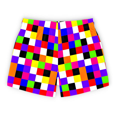 colorful checkerboard swim trunks for men, back - King Killers Apparel