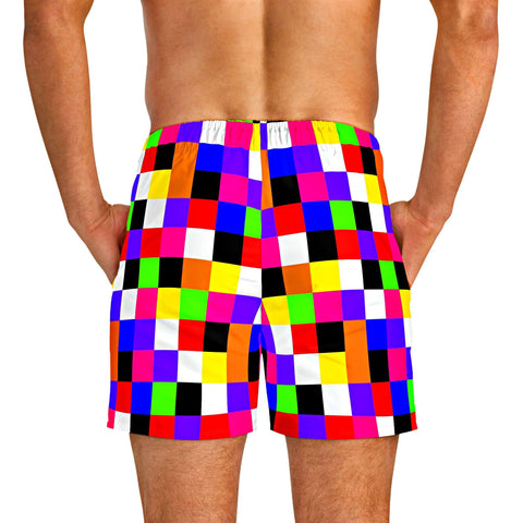 colorful checkerboard swim trunks for men, back - King Killers Apparel