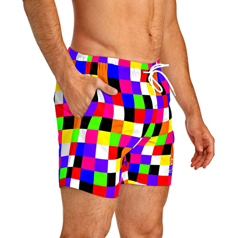 colorful checkerboard swim trunks for men, side - King Killers Apparel