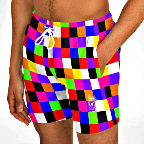 Colorful Checkerboard Short Swim Trunks - King Killers