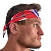 man wearing red white and blue colored headband for 4th of july with King Killers Logo on the side - King Killers Apparel