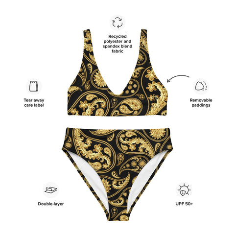 Gold Paisley Pattern High-waisted Bikini - King Killers