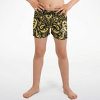 Gold Paisley Pattern Kids Swim Trunks