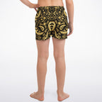 Gold Paisley Pattern Kids Swim Trunks