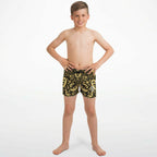 Gold Paisley Pattern Kids Swim Trunks