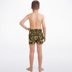 Gold Paisley Pattern Kids Swim Trunks