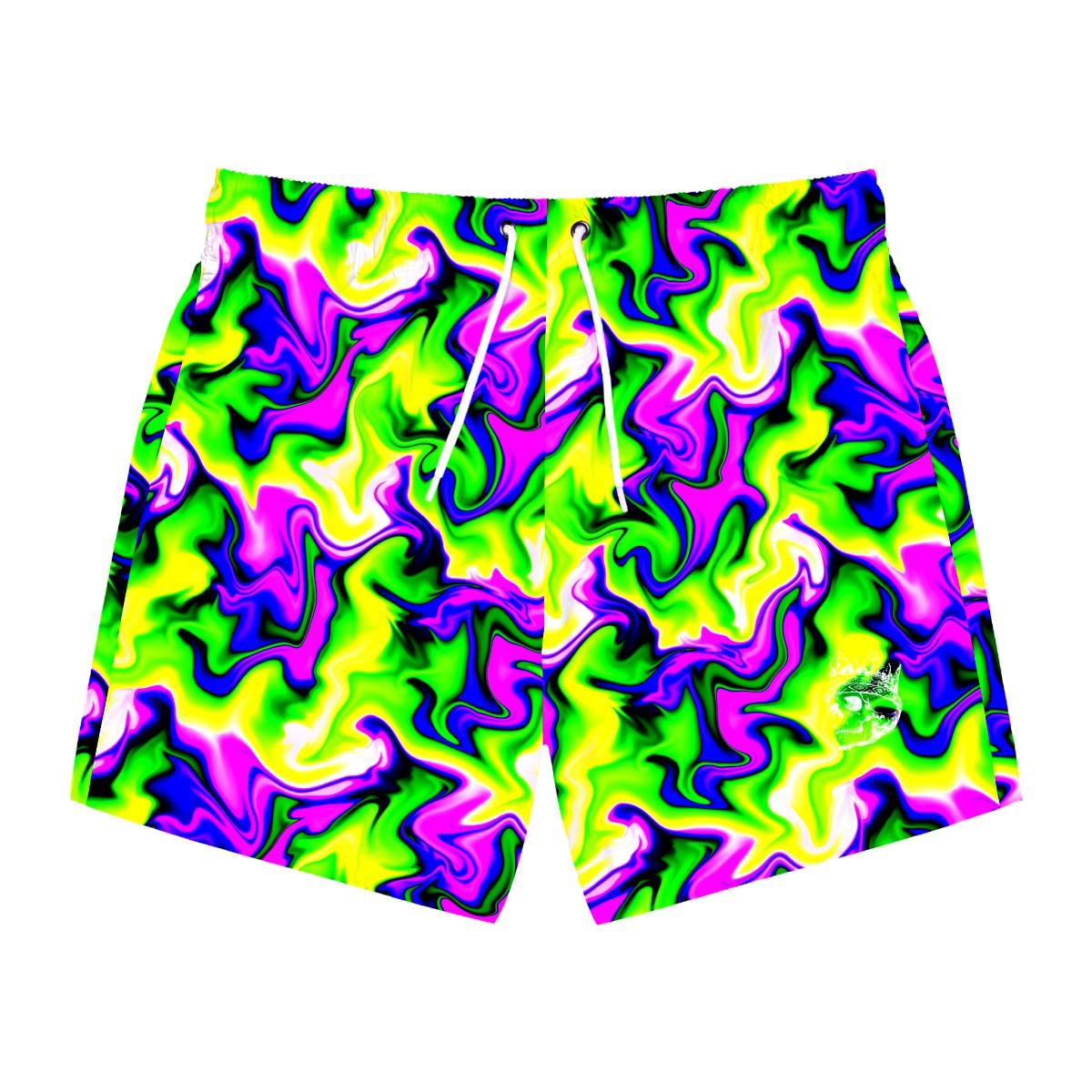 Swimwear Shorts Mens Neon Board Shorts Neon Green Purple Swirl