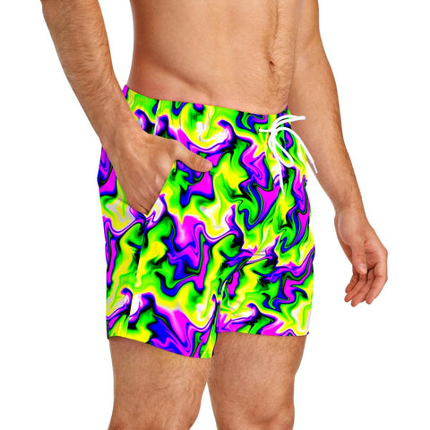 Neon Green & Purple Swirl Swim Trunks For Men - King Killers