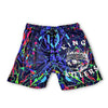 neon paint splatter mesh gym shorts with King Killers Logo On Left Thigh - King Killers Apparel