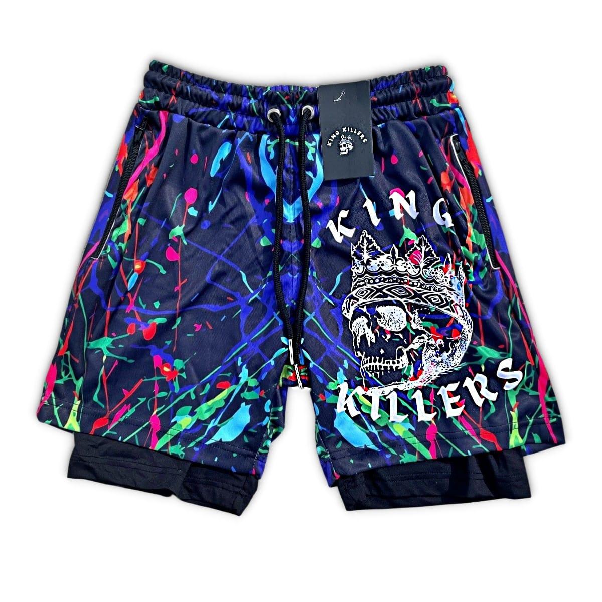 Neon Paint Splatter 2 In 1 Hybrid Shorts For Men | King Killers