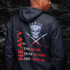 heavy lies the crown hoodie, black, back side on male model - King Killers Apparel