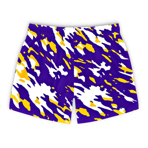 purple and gold camouflage swim trunks for men, back - King Killers Apparel