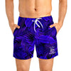 mens short swim trunks with a purple palm leaf all over print pattern design - King Killers Apparel