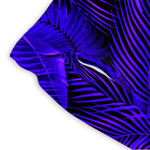 mens short swim trunks with a purple palm leaf all over print pattern design - King Killers Apparel