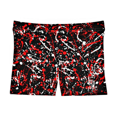 Red Black White Paint Splatter High Waisted Shorts - King Killers