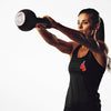 Girl working out with kettlebells wearing our Red Corner Boxing Tank Top, black - King Killers