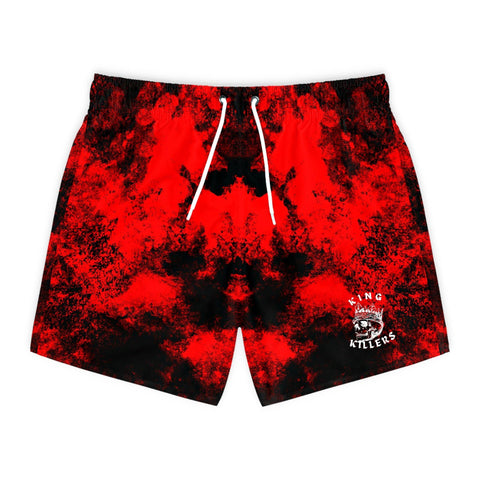 shop mens red grunge mid thigh cut swimming trunks - King Killers Apparel