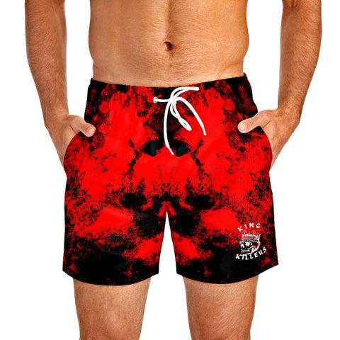 shop mens red grunge mid thigh cut swimming trunks - King Killers Apparel