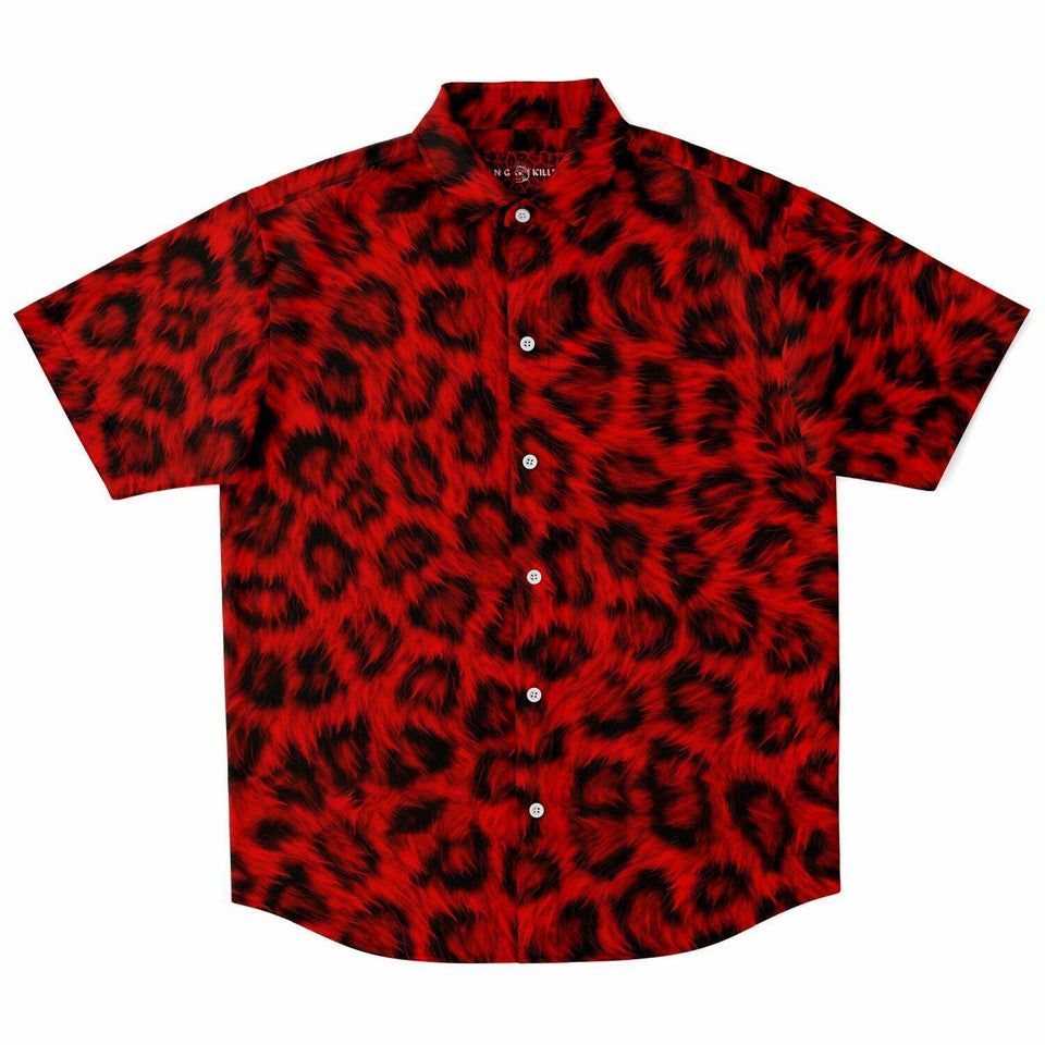 Red Leopard Print Premium Button Down Shirt - King Killers