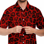 Red Leopard Print Premium Button Down Shirt