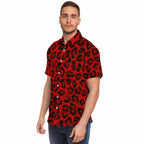 Red Leopard Print Premium Button Down Shirt