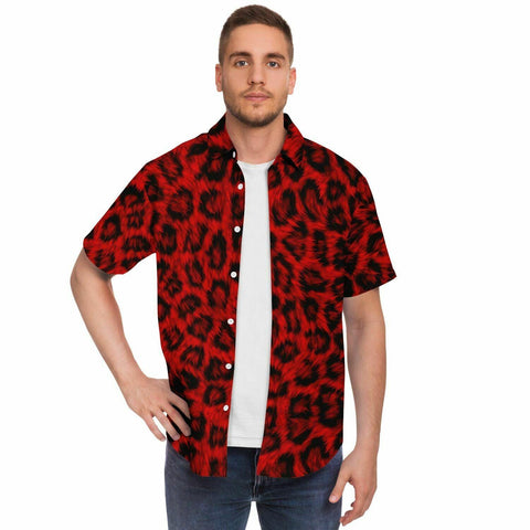Red Leopard Print Premium Button Down Shirt - King Killers