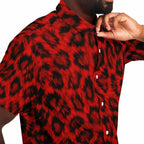 Red Leopard Print Premium Button Down Shirt