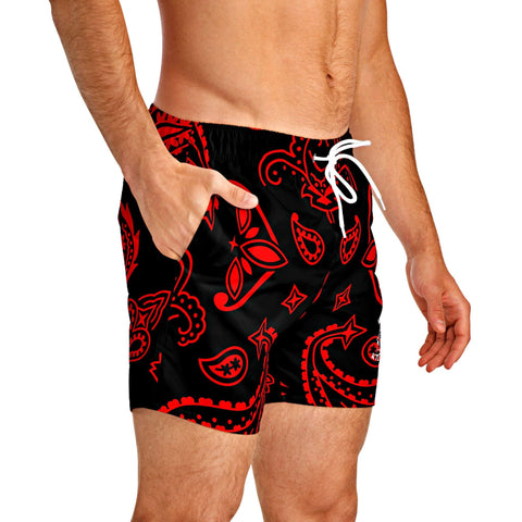 Red paisley swim trunks for men - King Killers Apparel