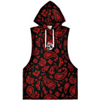 Red Paisley Sleeveless Hoodie For Men