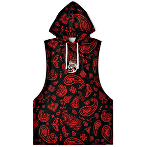 Red Paisley Sleeveless Hoodie For Men - King Killers