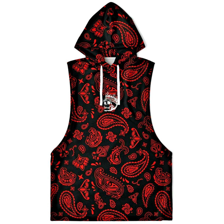 Red Paisley Sleeveless Hoodie For Men - King Killers