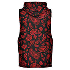Red Paisley Sleeveless Hoodie For Men