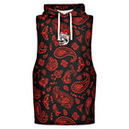 Red Paisley Sleeveless Hoodie For Men