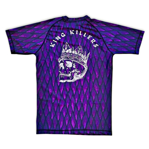 MMA Competition Short Sleeve Rash Guard With Dragon Scale Pattern, Back, Purple - King Killers Apparel